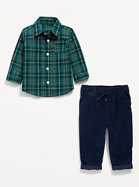 View large product image 3 of 3. Plaid Poplin Pocket Shirt & Corduroy Pants Set for Baby