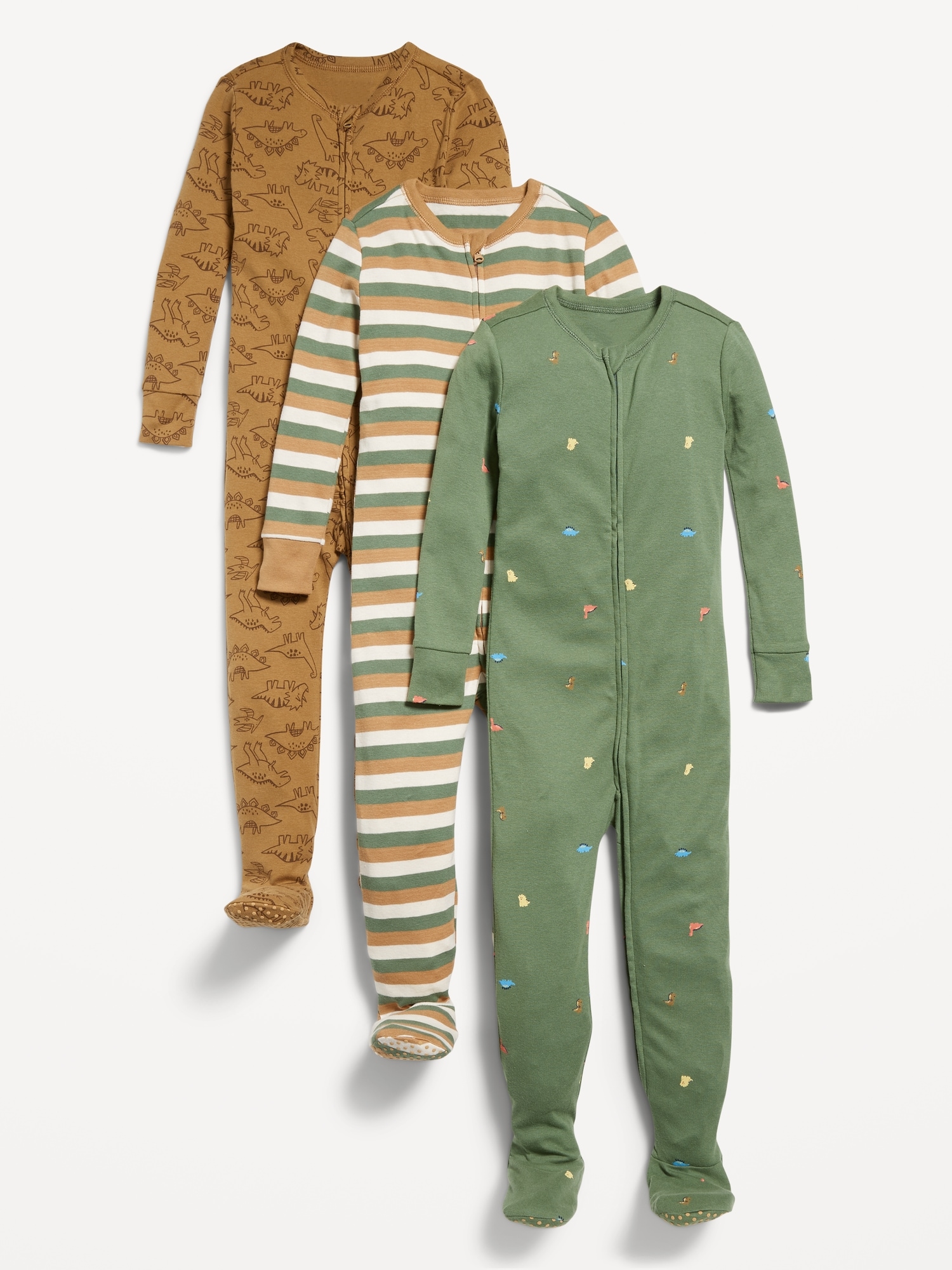 Unisex 2-Way-Zip Snug-Fit Printed Pajama One-Piece 3-Pack for Toddler & Baby
