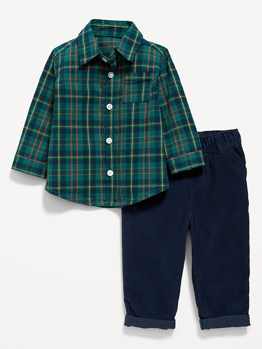 View large product image 1 of 3. Plaid Poplin Pocket Shirt & Corduroy Pants Set for Baby