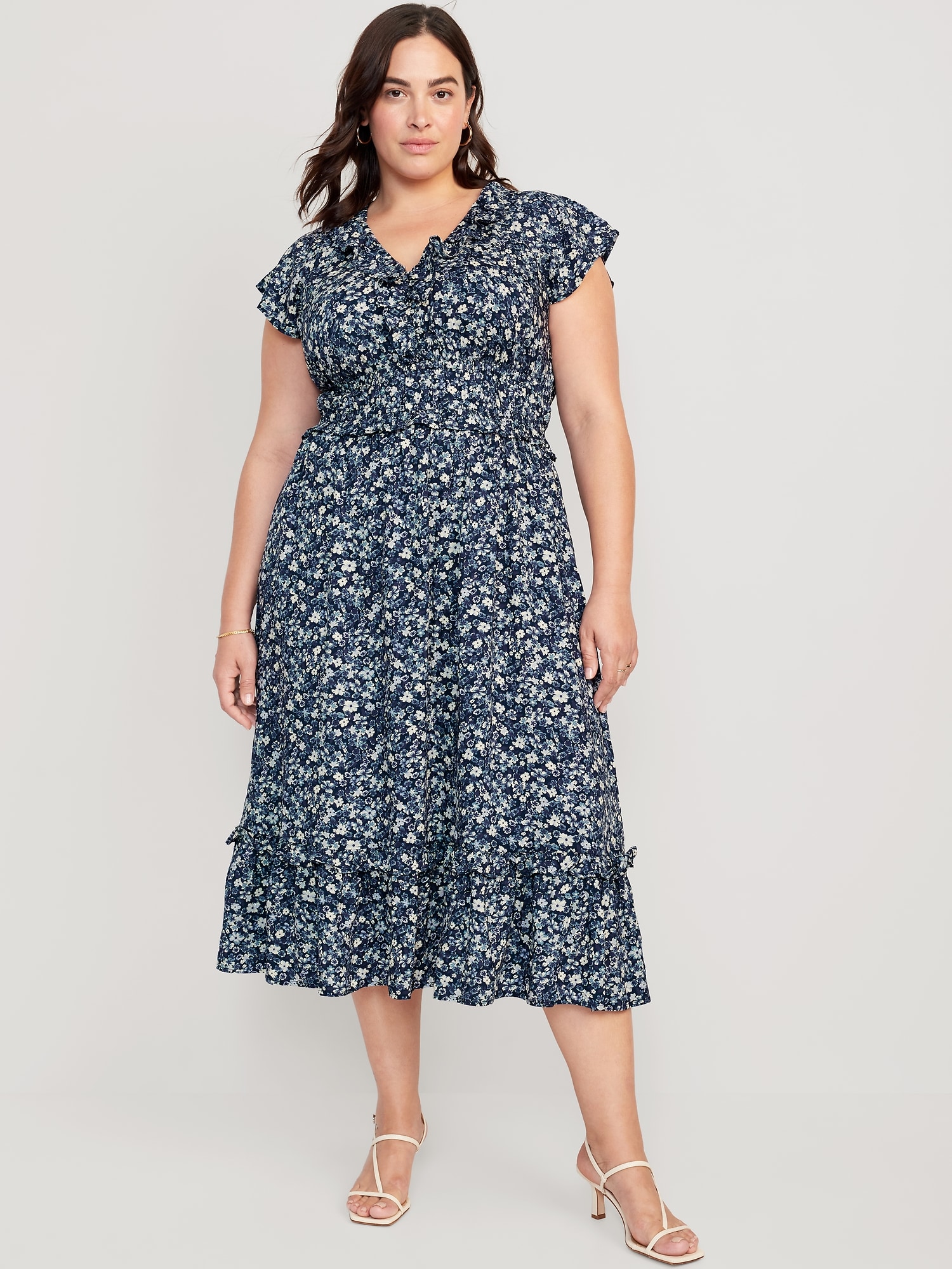 Waist Defined Flutter Sleeve Floral Midi Dress Old Navy 