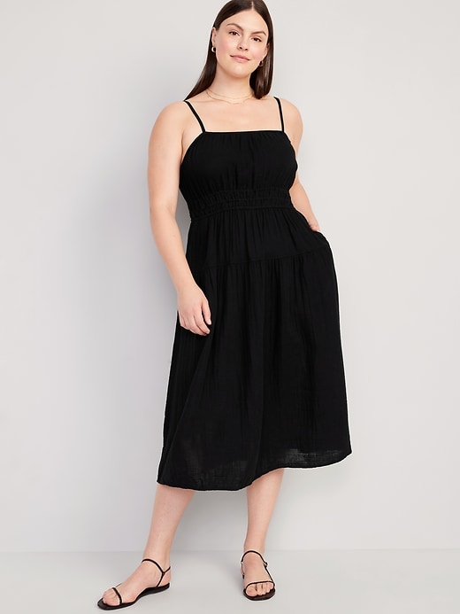 Image number 5 showing, Waist-Defined Smocked Tiered Midi Cami Dress