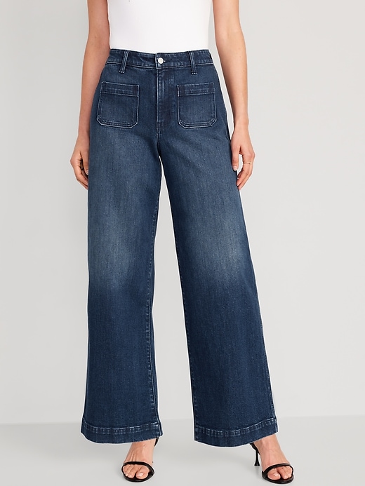 Image number 1 showing, Extra High-Waisted Trouser Wide-Leg Jeans