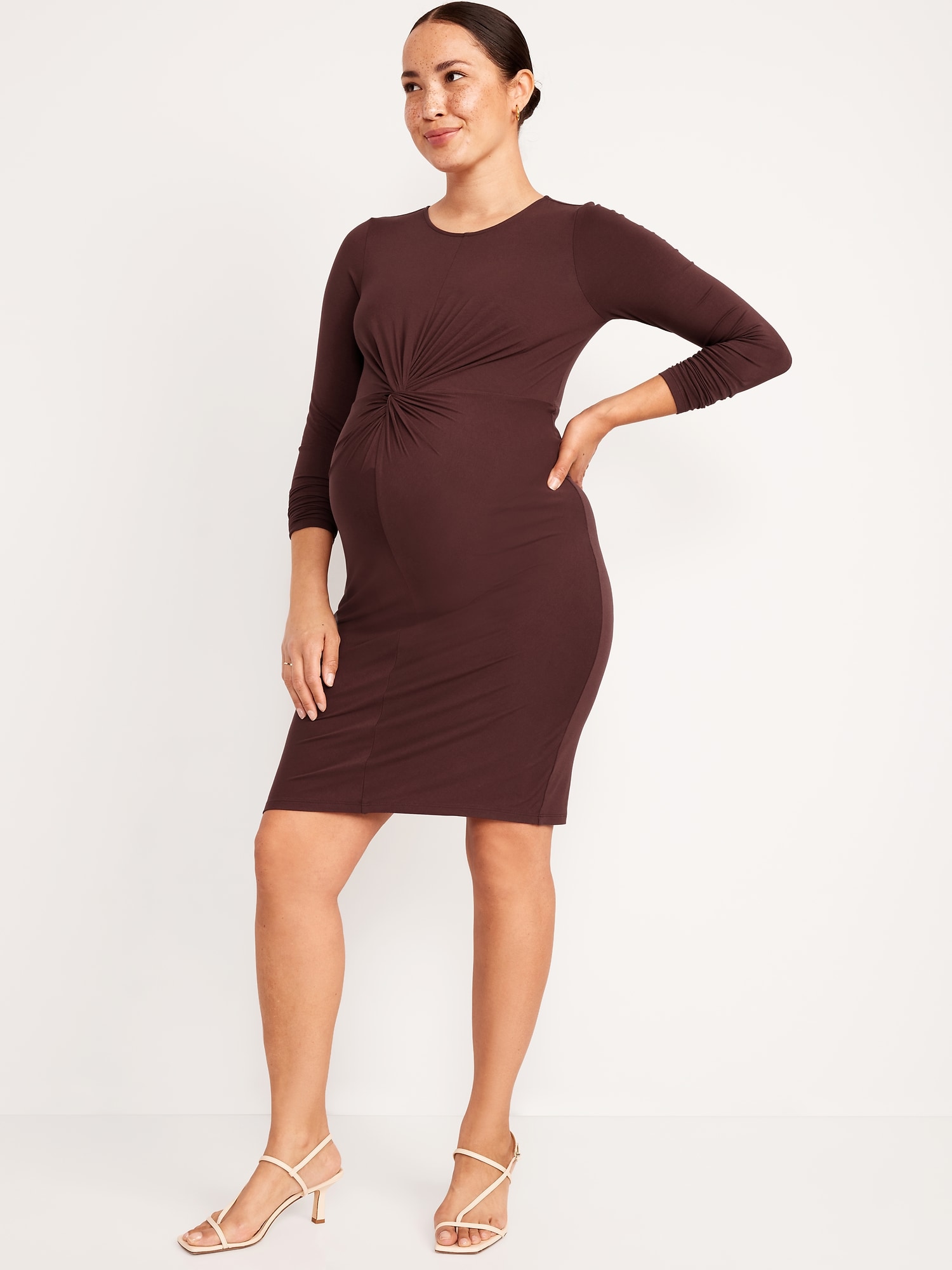 Maternity Long-Sleeve Twist-Front Bodycon Dress