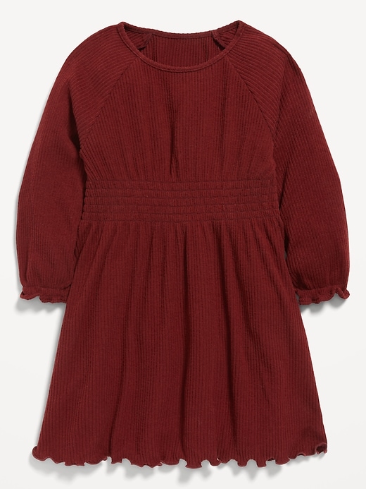 View large product image 1 of 2. Long-Sleeve Rib-Knit Smocked-Waist Dress for Toddler Girls