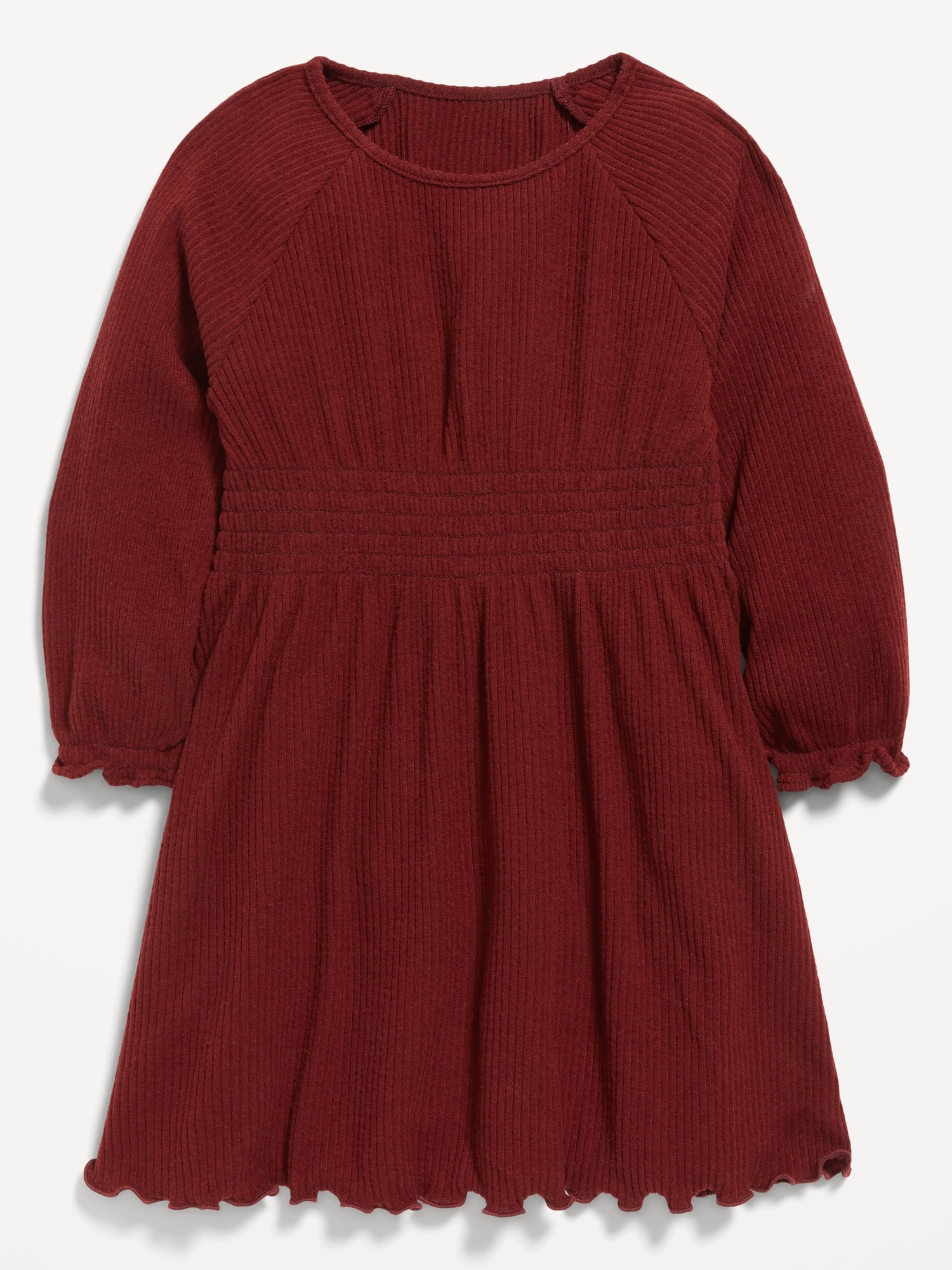 Long-Sleeve Rib-Knit Smocked-Waist Dress for Toddler Girls
