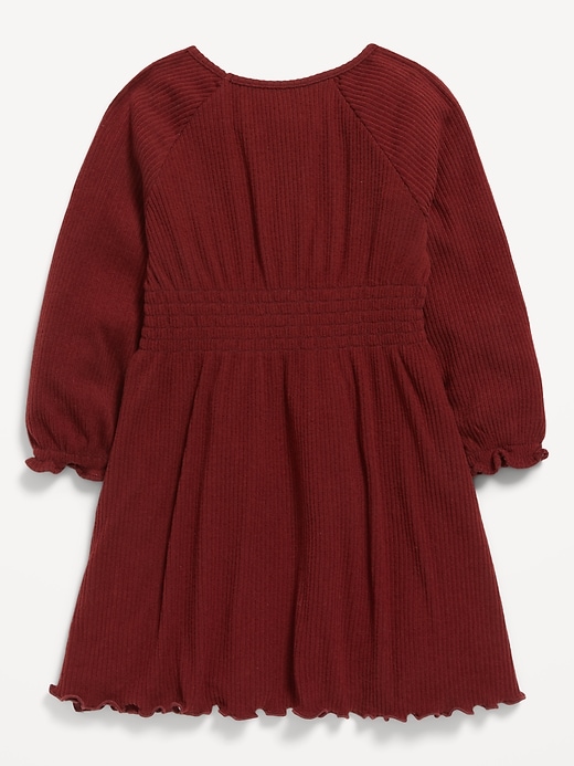 View large product image 2 of 2. Long-Sleeve Rib-Knit Smocked-Waist Dress for Toddler Girls