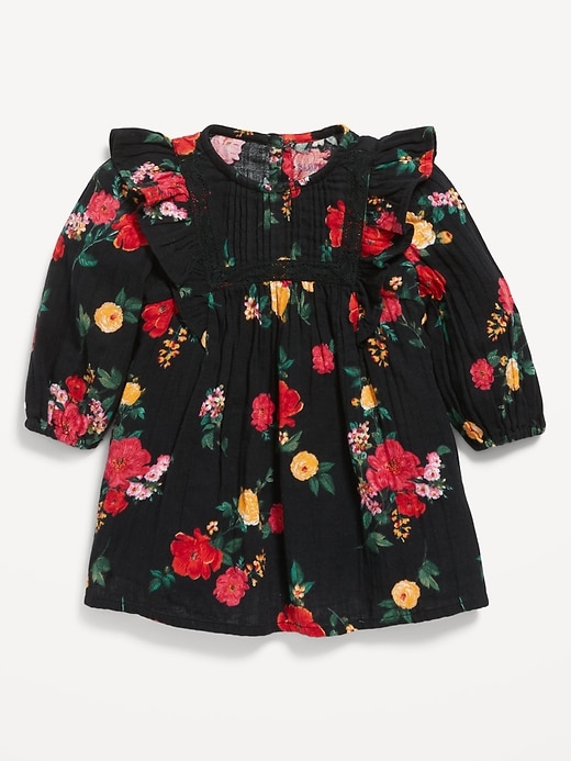 View large product image 1 of 3. Long-Sleeve Matching Floral-Print Ruffle-Trim Dress for Baby