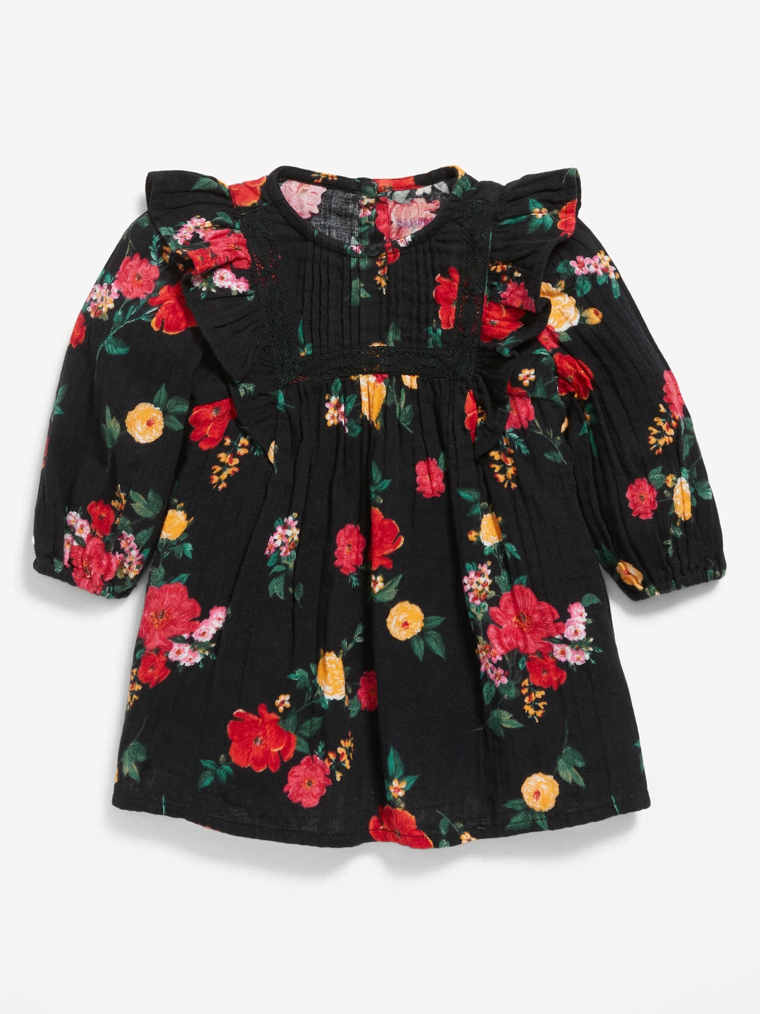 Long-Sleeve Matching Floral-Print Ruffle-Trim Dress for Baby