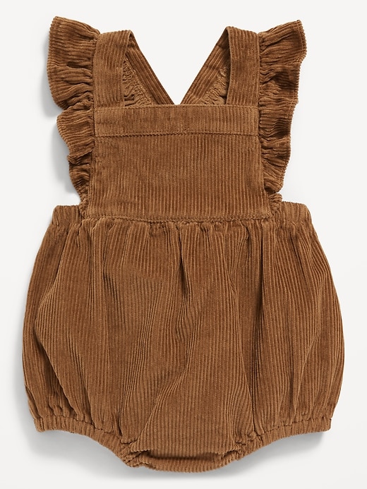View large product image 1 of 1. Sleeveless Ruffle-Trim Corduroy One-Piece Romper for Baby