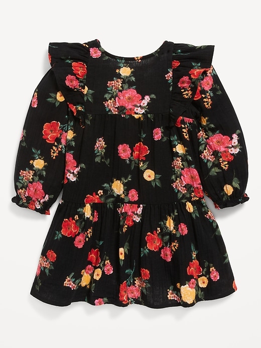 View large product image 2 of 3. Long-Sleeve Printed Ruffle-Trim Button-Front Dress for Toddler Girls
