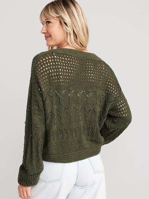 Image number 2 showing, Open-Stitch Cropped Cardigan Sweater