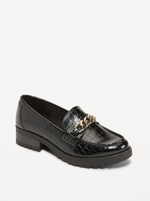 Image number 1 showing, Faux Leather Chunky Heel Loafers