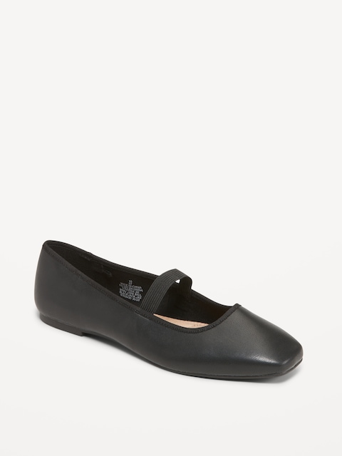 Mary Jane Square-Toe Ballet Flats - Black Jack