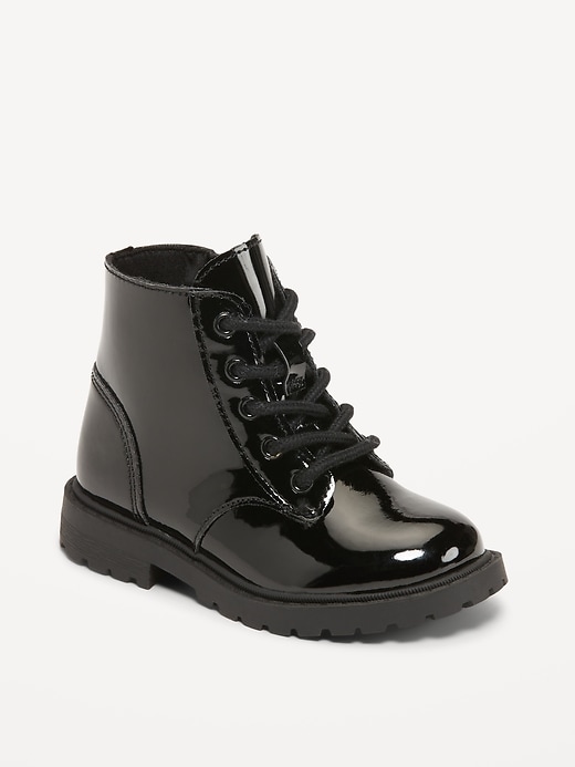 View large product image 1 of 4. Shiny Faux-Leather Side-Zip Combat Boots for Toddler Girls