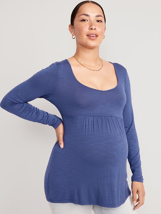 View large product image 1 of 2. Maternity Long-Sleeve Slub-Knit Peplum Top