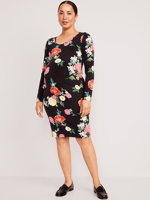 Image number 1 showing, Maternity Long-Sleeve Printed Jersey Bodycon Dress