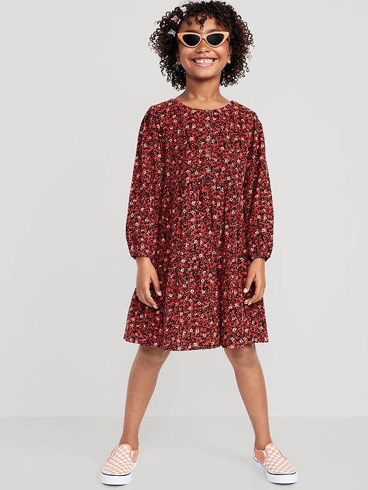 View large product image 1 of 4. Long-Sleeve Button-Front Tiered Corduroy Swing Dress for Girls