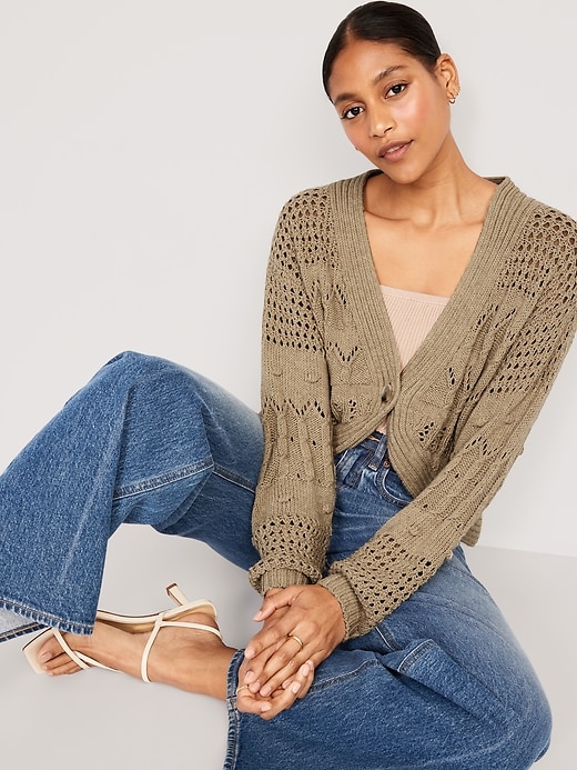Open-Stitch Cropped Cardigan Sweater for Women | Old Navy