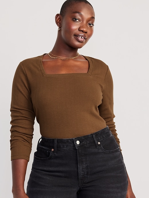 Fitted Square-Neck Rib-Knit T-Shirt | Old Navy