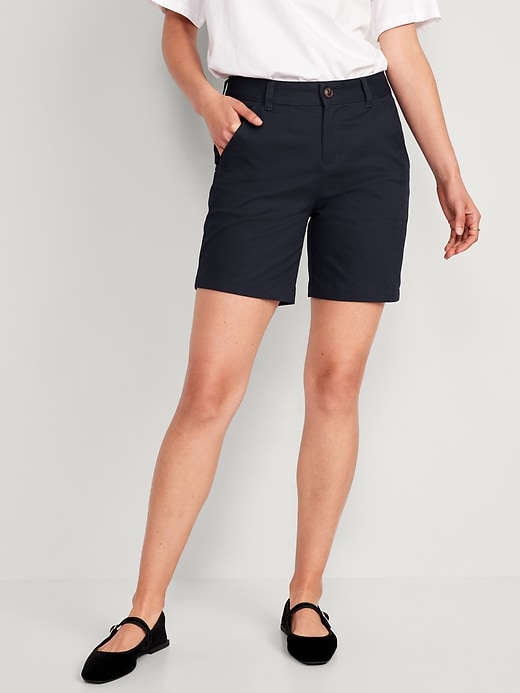 Image number 1 showing, High-Waisted Uniform Bermuda Shorts -- 7-inch inseam