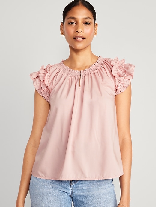 Image number 1 showing, Ruffle-Trim Smocked Top