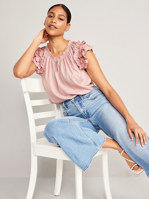 Image number 3 showing, Ruffle-Trim Smocked Top