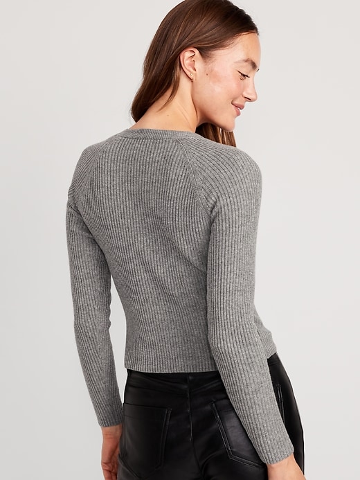 Image number 6 showing, Bracelet-Sleeve Rib-Knit Cutwork Sweater