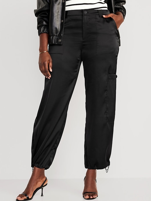 Image number 5 showing, High-Waisted Satin Cargo Jogger Pants