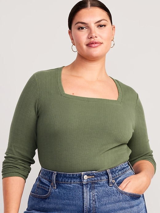 Fitted Square-Neck Rib-Knit T-Shirt | Old Navy