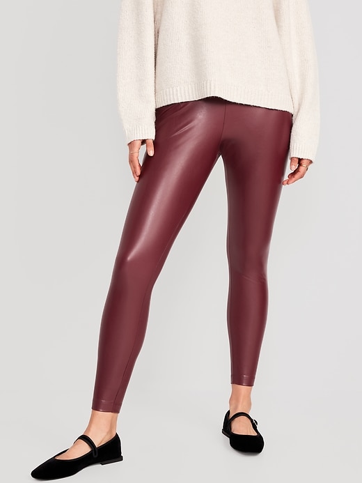 Image number 1 showing, High-Waisted Faux-Leather Leggings for Women