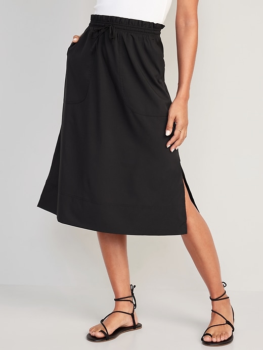 Image number 1 showing, High-Waisted StretchTech Packable Midi Skirt