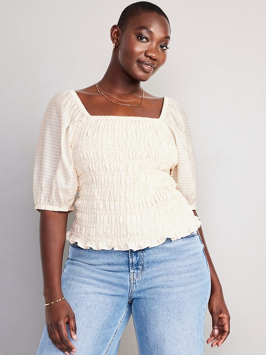 トップス SUPER FINE DRY PUFF SLEEVE TOPS WDIRARA Women's Puff Sleeve Square Neck Short Sleeve Elegant