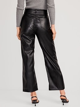 High-Waisted Faux-Leather Cropped Wide-Leg Pants for Women