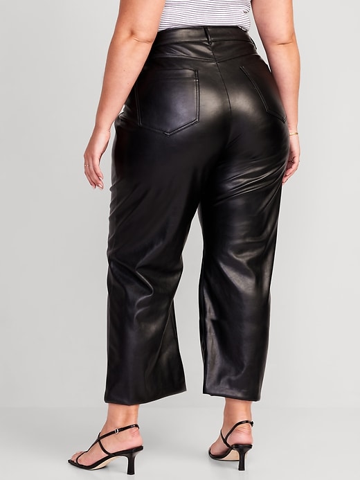 Image number 8 showing, High-Waisted Faux-Leather Cropped Wide-Leg Pants