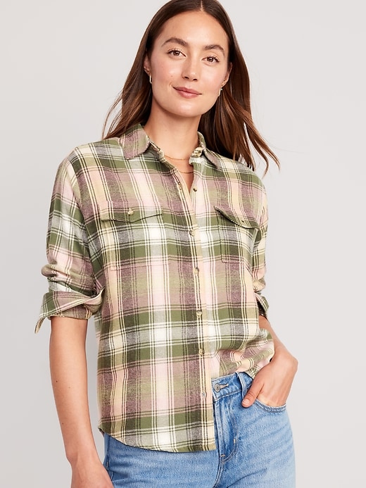Image number 1 showing, Loose Flannel Boyfriend Shirt