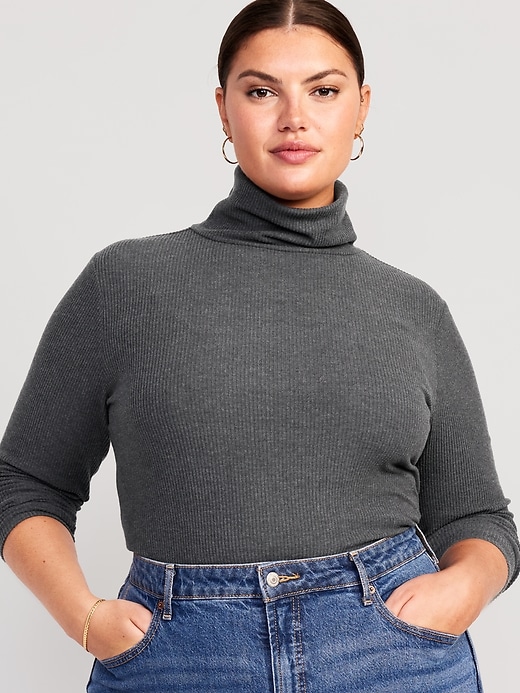 Image number 7 showing, Fitted Plush Rib-Knit Turtleneck