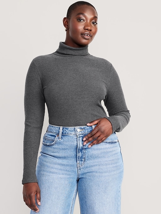 Image number 5 showing, Fitted Plush Rib-Knit Turtleneck