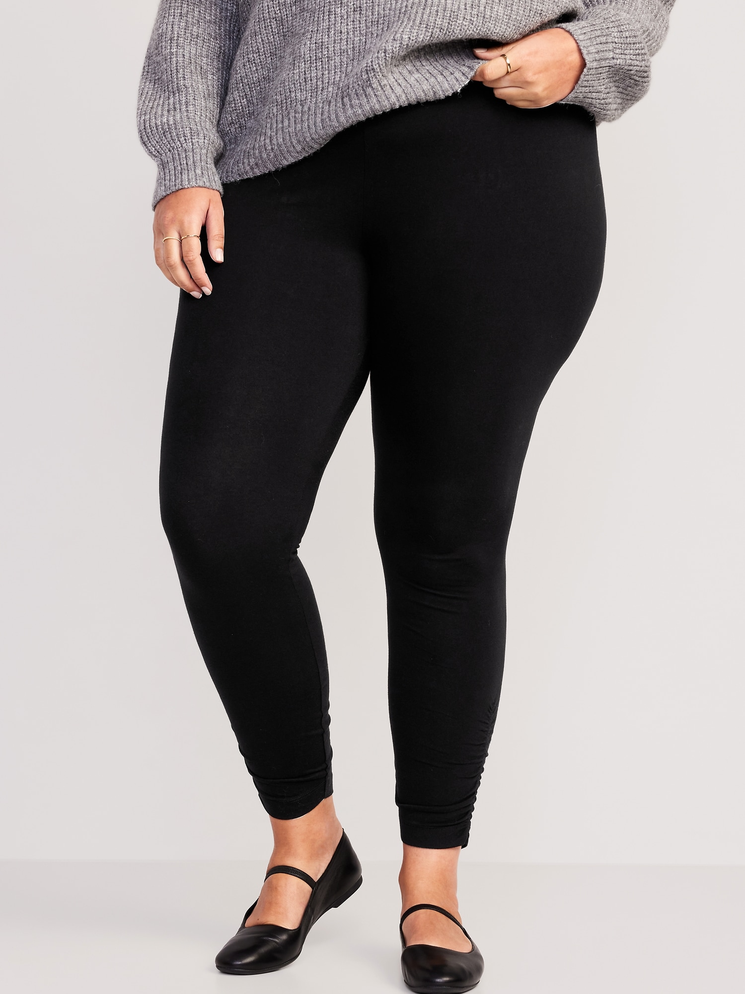 High-Waisted Heathered Cropped Ruched Leggings for Women