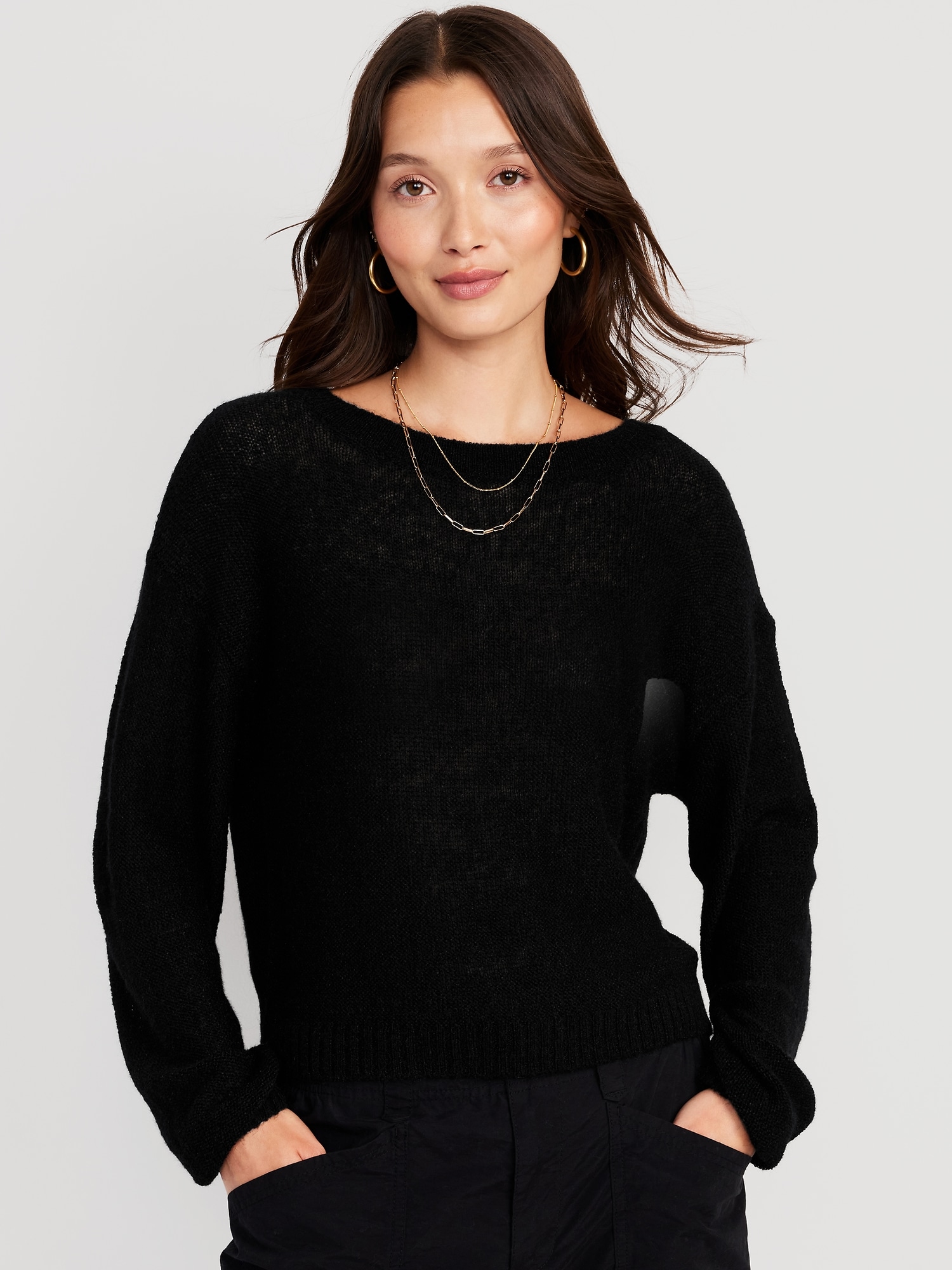 Sheer Boat-Neck Sweater