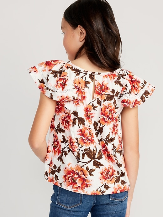 View large product image 2 of 5. Flutter-Sleeve Lace-Trim Swing Top for Girls