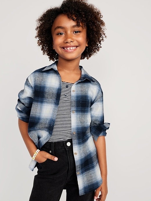 Cozy Long-Sleeve Button-Front Plaid Tunic Shirt for Girls | Old Navy