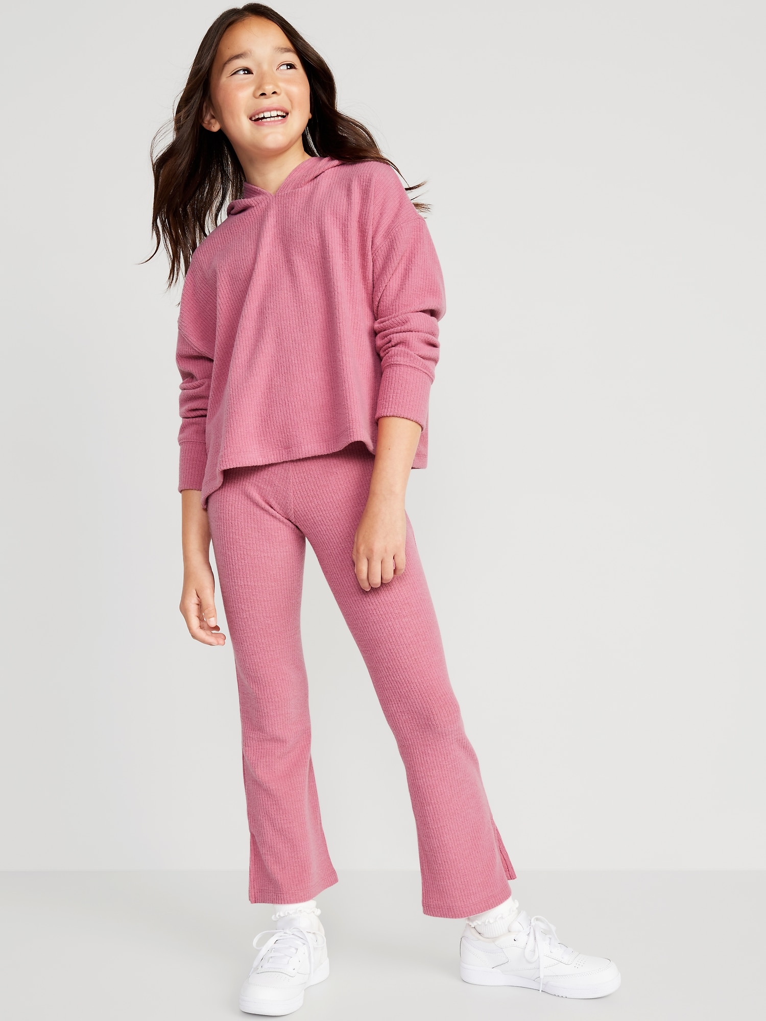 Plush Cozy-Knit Hoodie & Side-Slit Flare Pants Set for Girls | Old Navy