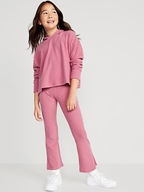 Plush Cozy-Knit Hoodie & Side-Slit Flare Pants Set for Girls