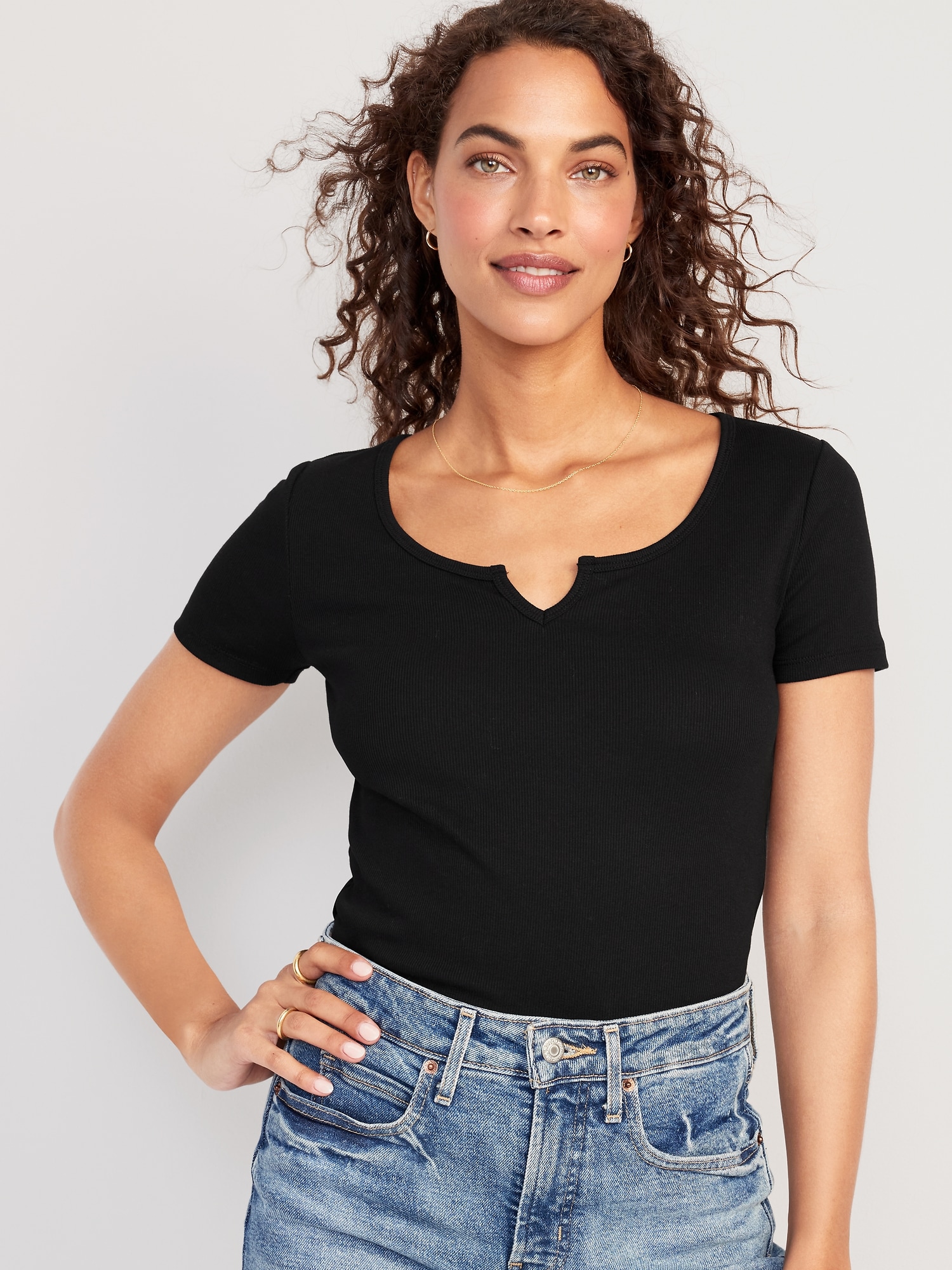 Fitted Rib-Knit T-Shirt for Women Old Navy 
