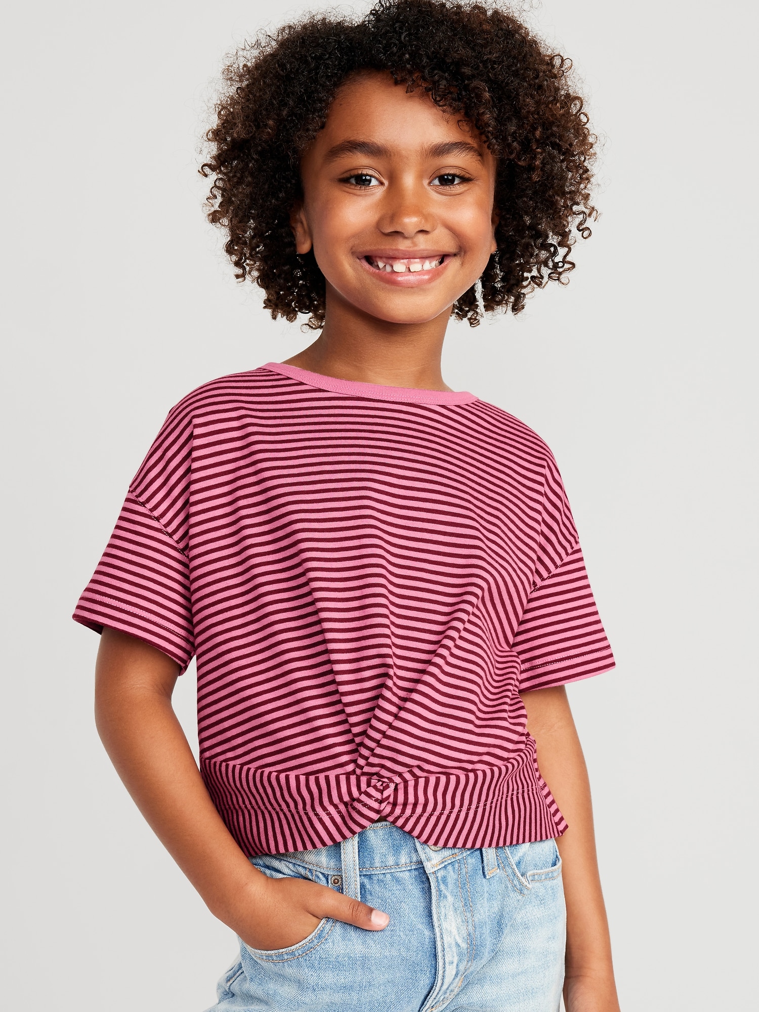  simtuor Girls Short Sleeve Pullover Striped T-shirts