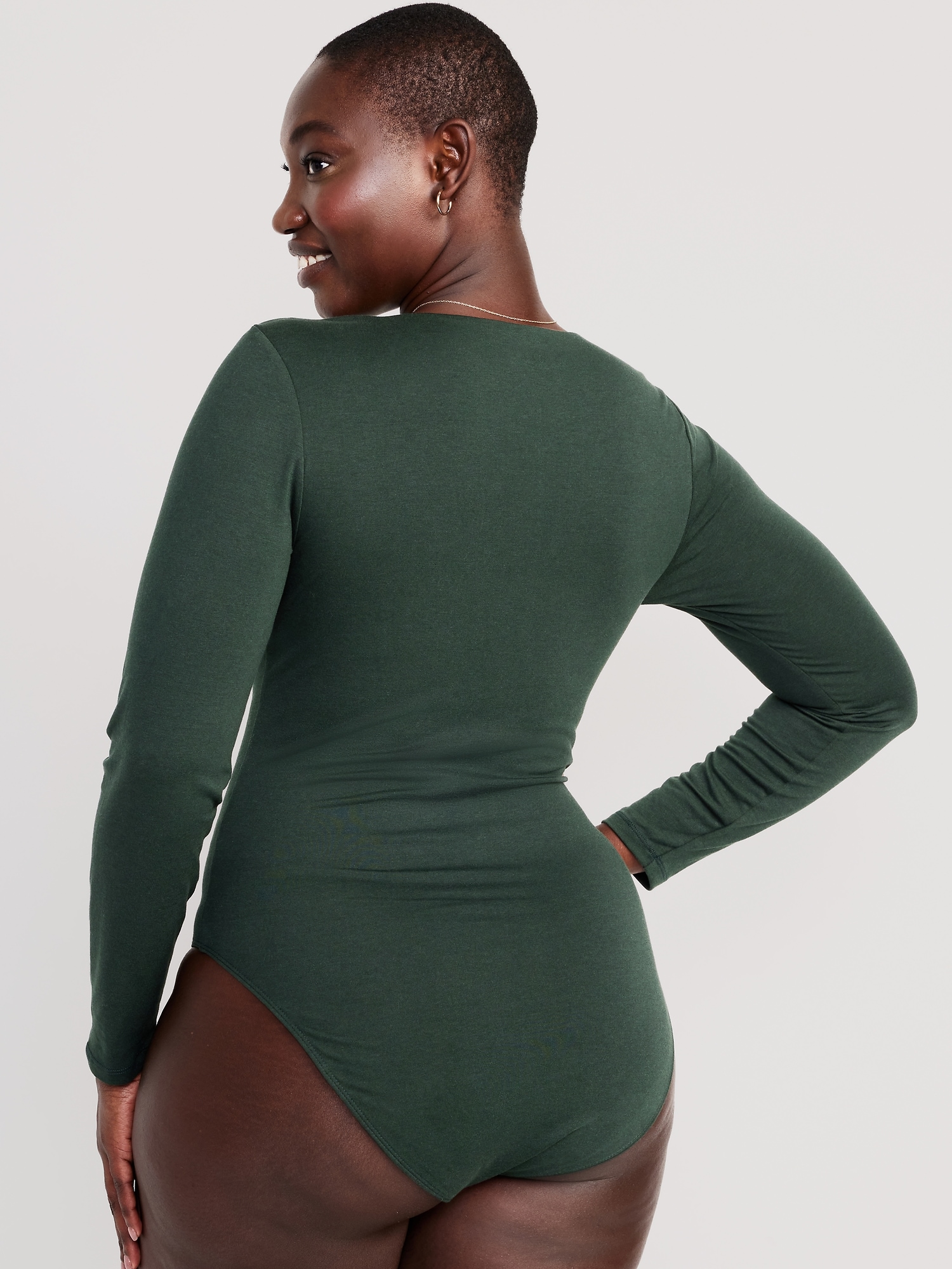 Green Bodysuit Long Sleeve Square Neck