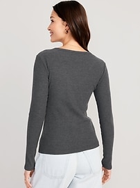 Plush Long-Sleeve Rib-Knit Slim-Fit T-Shirt For Women Old, 52% OFF