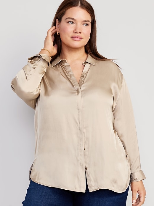 Image number 7 showing, Loose Satin Button-Down Shirt