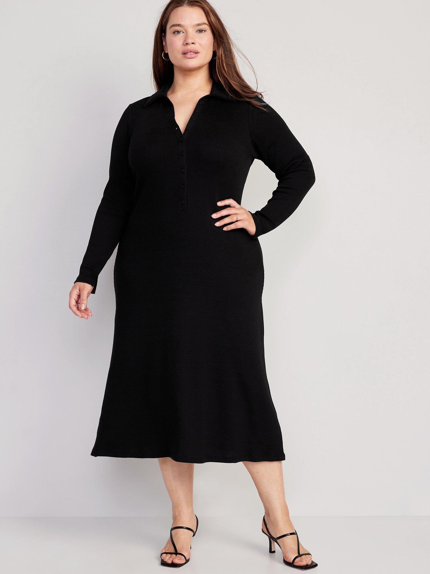 Fit & Flare Long-Sleeve Henley Midi Dress | Old Navy