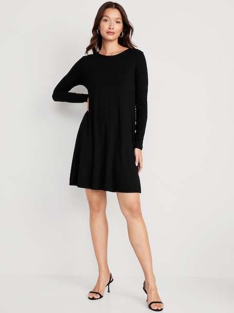 Long-Sleeve Mini Swing Dress